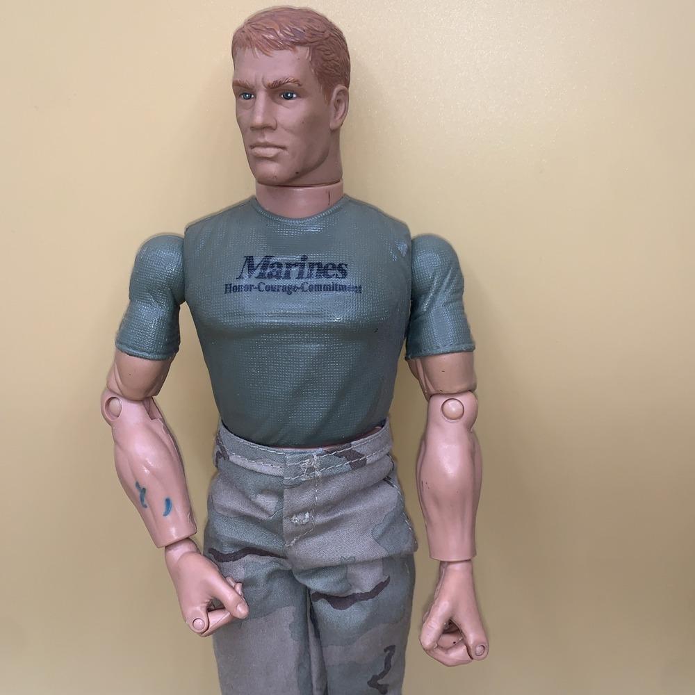 Vtg 1990s GI Joe Action Figure Jointed Soldier Marines Honor Courage Imprint